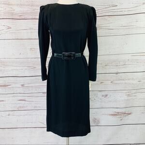Lady Carol Petites vintage new black belted dress